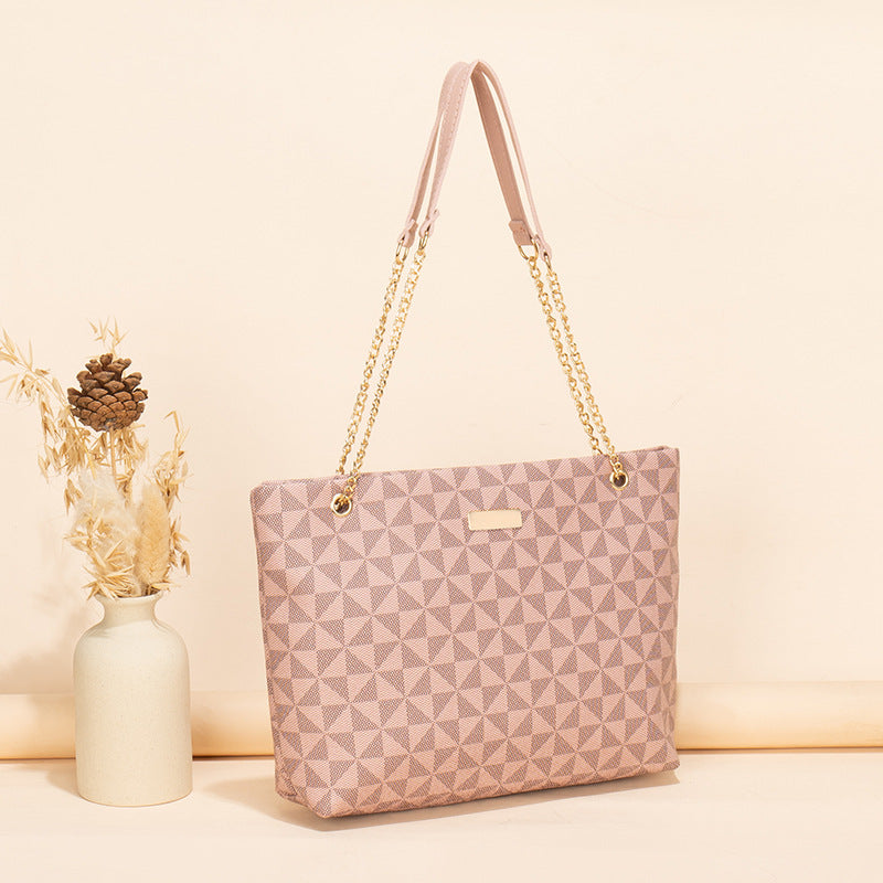【50% OFF】Geanta Tote Geometrică cu Lanț Decorativ – Stil și Confort