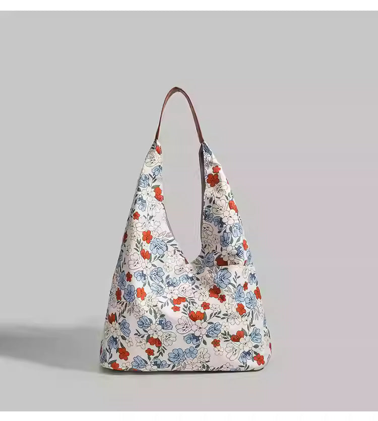 【20% OFF】Geanta Flora – Tote din Pânză cu Imprimeu Floral și Capacitate Mare