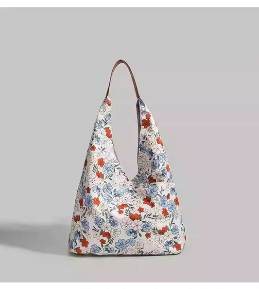 【20% OFF】Geanta Flora – Tote din Pânză cu Imprimeu Floral și Capacitate Mare